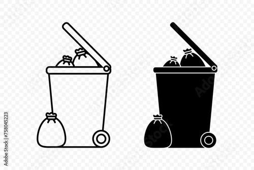 Dustbin icon set isolated on transparent background