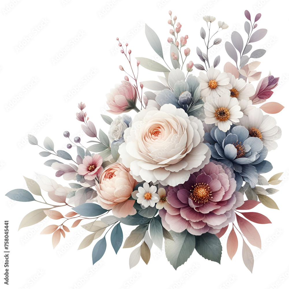 Bouquet of flowers isolated on transparent background. AI
