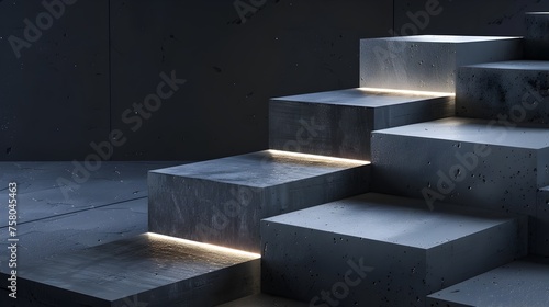Minimalist Concrete Stairs Illuminated by LED Lights - A Study in Modern Design and Texture photo