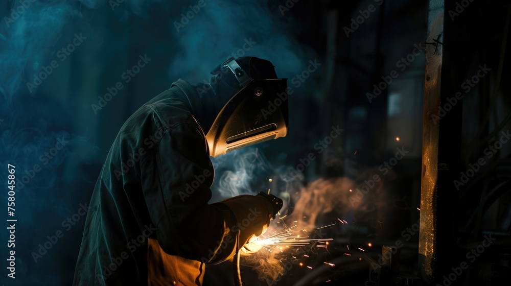 Welder Working on Metal Piece Welder Working on Metal Piece
