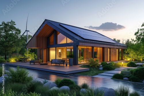 A net-zero energy home exterior that harnesses renewable energy sources