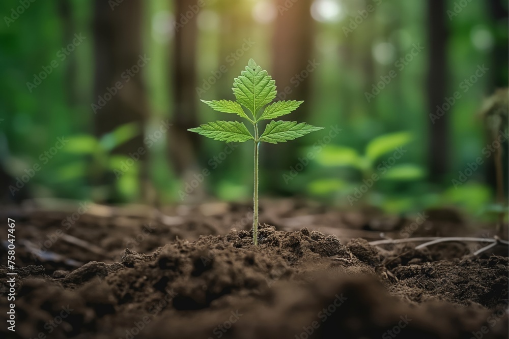 Newborn tree growing in the soil in the middle of the forest, inspiring growth in nature's embrace. earth tones, environmental awareness, renewable energy or green technology concept. Newborn tree growing in the soil in the middle of the forest, inspiring growth in nature's embrace. earth tones, environmental awareness, renewable energy or green technology concept.