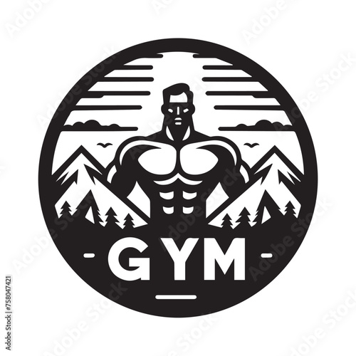 black and white logo with bodybuilder for gym and fitness club