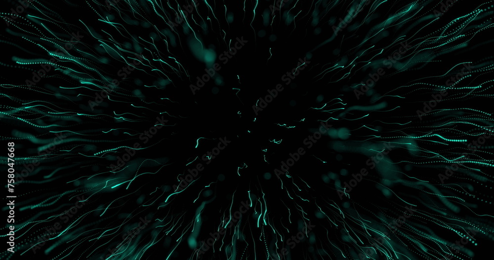 Fototapeta premium Digital image of green light trail exploding against black background