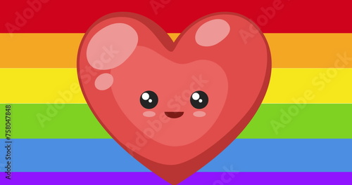 Image of balloons and heart on rainbow background