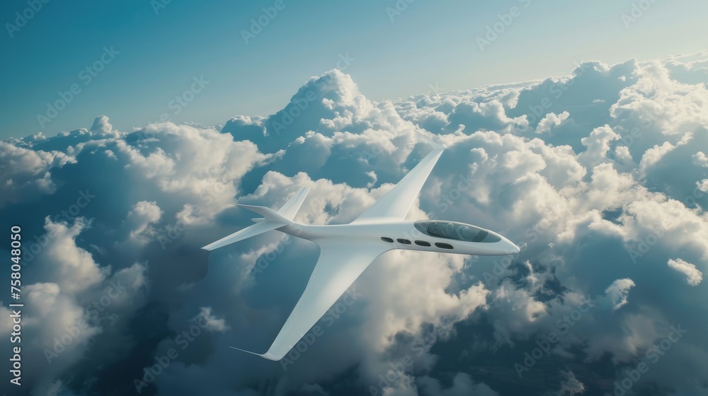 Obraz premium A white airplane is flying through the sky