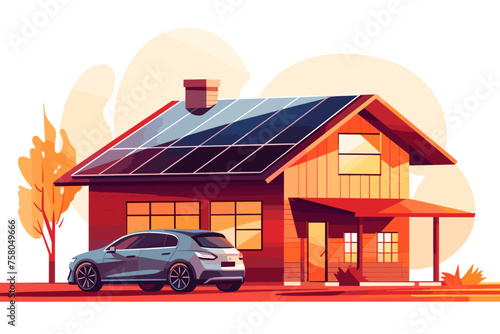 Modern electric smart suv car charging parking at the charger station with a plug in cable. Isolated flat vector illustration concept on white background. Electrified future transportation e-motion.
