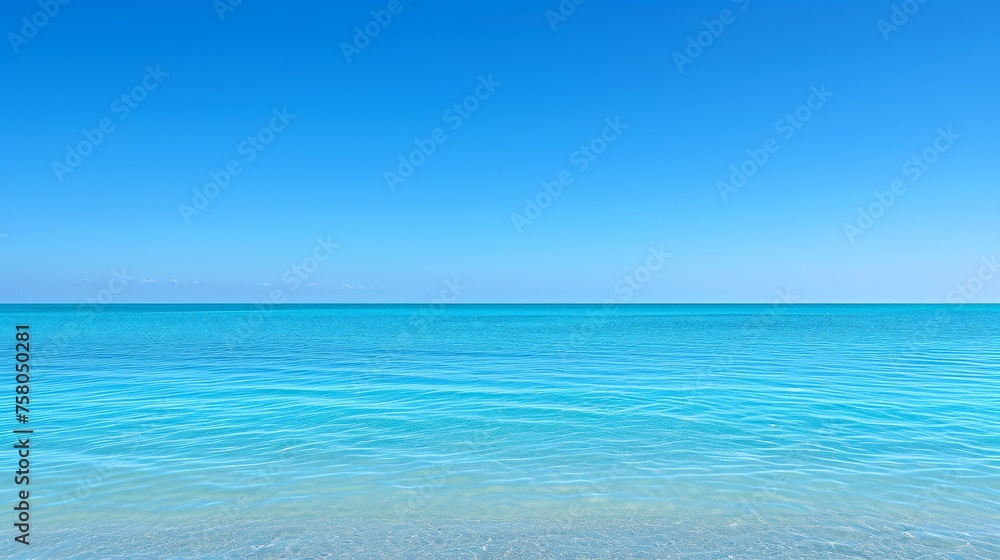 Beautiful scene features empty sandy beach with sea background