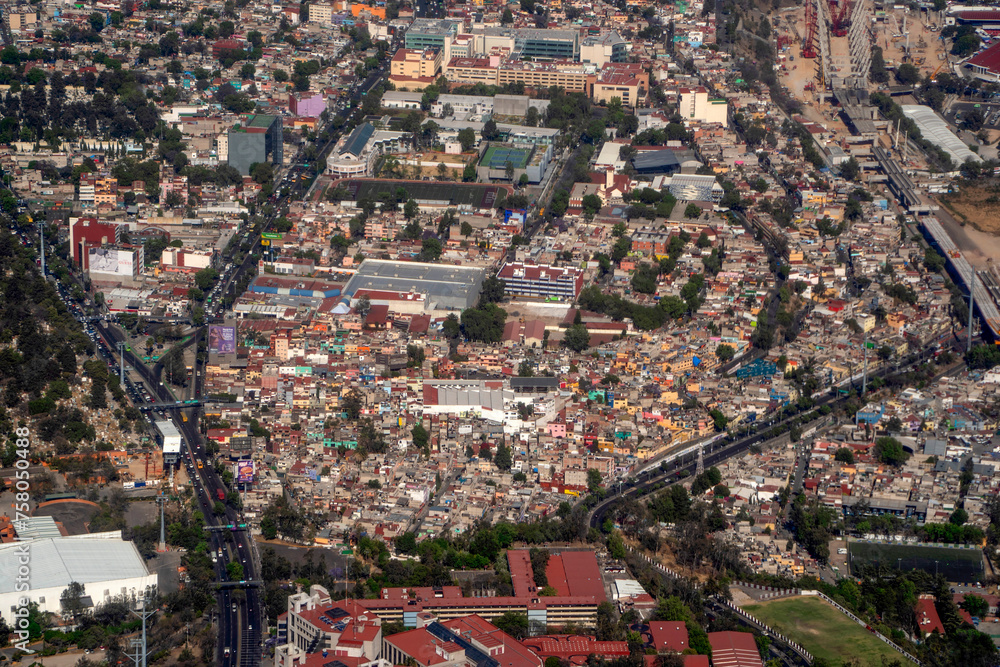 mexico city aerial view landscape from airplane