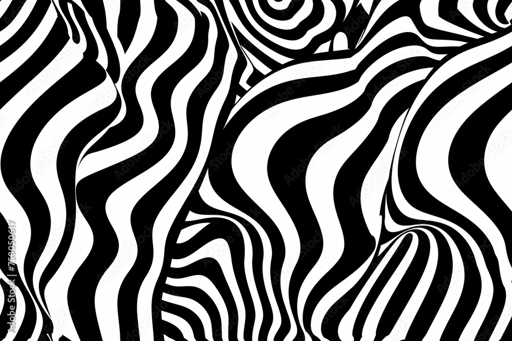 Obraz premium Retro 1960s Psychedelic Pattern, Black and white SVG vector art, classic visual style ,seamless repeating pattern.
