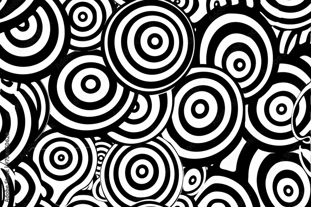 Retro 1960s Psychedelic Pattern, Black and white SVG vector art, classic visual style ,seamless repeating pattern.