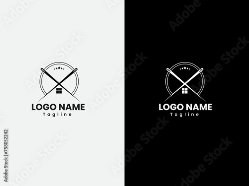  Tailor house logo design. Tailor logo with home. Business. Home. Premium. Clothing house. Tailor fashion. creative. Trimming Scissors. Star. Tailor center.