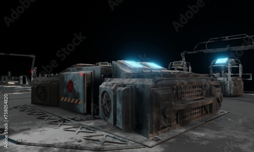 Main computer on top floors base of operations 3d render science fiction wallpaper background