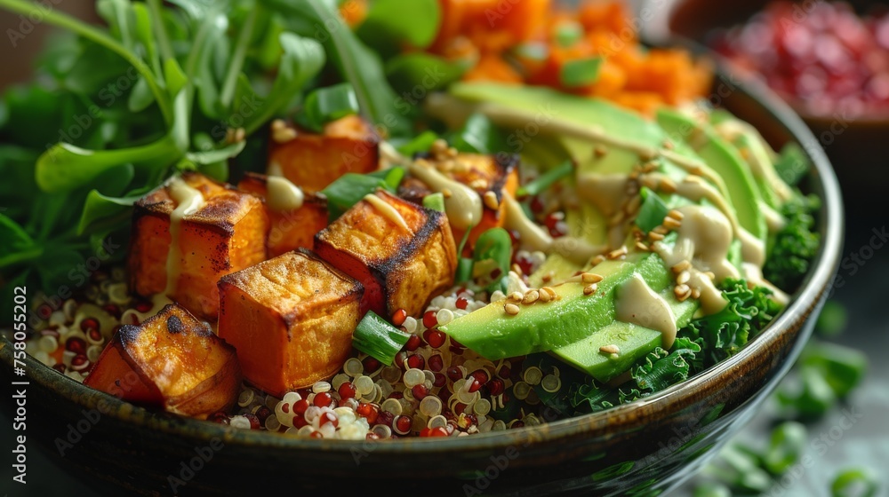 Plant-based feast in a bowl, vegetarian healthy food, food trend Plant-based feast in a bowl, vegetarian healthy food, food trend