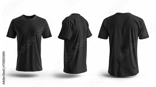 Blank black male t-shirt, template for your design mockup. Front and back view.