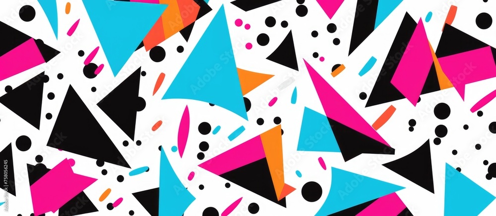 Geometric seamless pattern with hand-drawn brush stroke elements. Bold, colorful design with triangles for various purposes. Inspired by pop art style. Geometric seamless pattern with hand-drawn brush stroke elements. Bold, colorful design with triangles for various purposes. Inspired by pop art style.