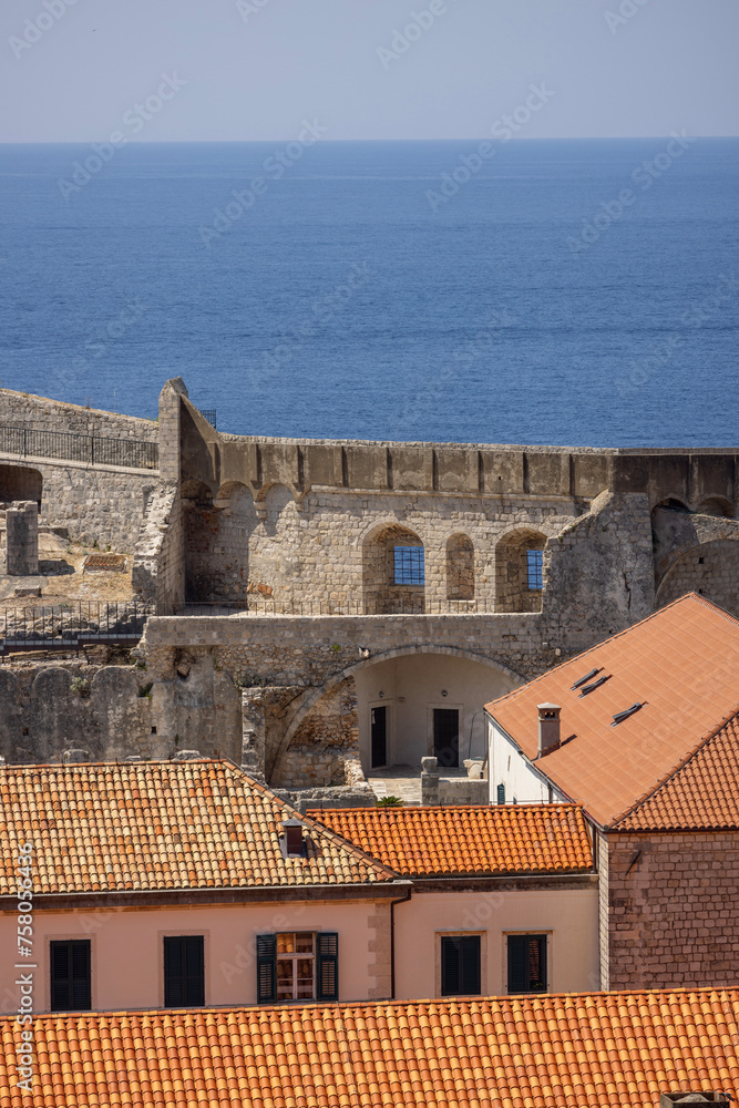 Tourist walking route around the City Walls surrounding the medieval city, Dubrovnik, Croatia