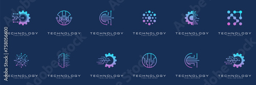 collection technology dot logo design. symbol tech, internet, system, Artificial Intelligence and computer. inspiration logo design modern	