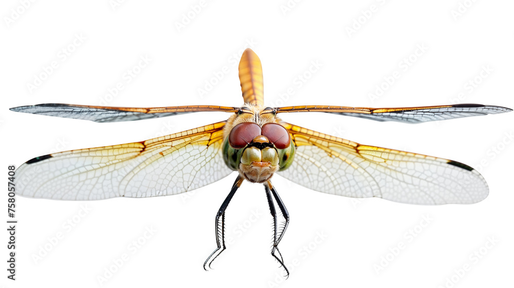 Detailed Dragonfly Macro on Isolated Background, Insect Close-up with Transparent Wings - obrazy, fototapety, plakaty 