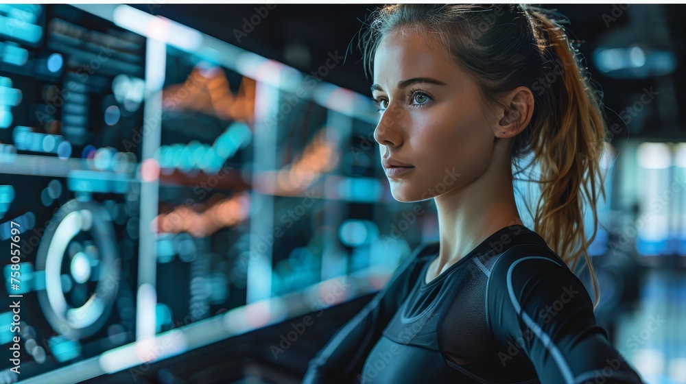 A high-tech fitness center that integrates IoT and wearable technology A high-tech fitness center that integrates IoT and wearable technology