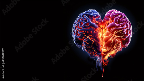 Illuminated Human Heart and Brain Connection Concept on Dark Background