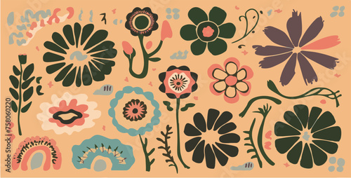 Seamless hand drawn background with flowers. modern Hand drawn flower seamless pattern . Colorful seamless pattern with floral pattern in eastern style.
