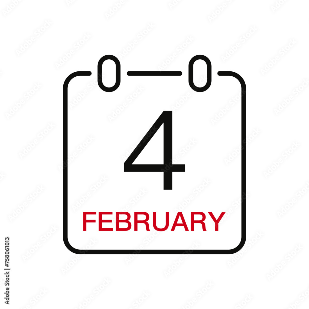February 4 date on the calendar, vector line stroke icon for user interface. Calendar with date, vector illustration. February 4 date on the calendar, vector line stroke icon for user interface. Calendar with date, vector illustration.