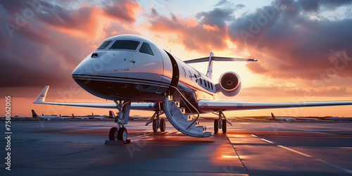Close-up of a business jet parked outside.
