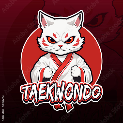 Cat taekwondo mascot logo design vector for badge, emblem, Esport and t-shirt printing