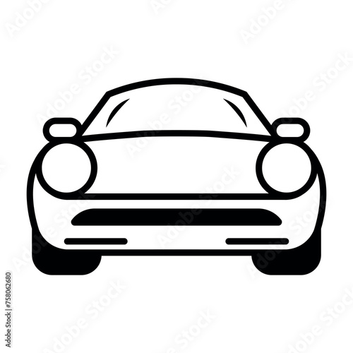 black vector car front icon on white background