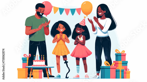 one-legged girl celebrating her birthday with her family