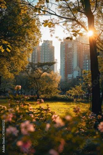 A scene of a city park highlighting the role of green spaces in providing clean air and combating noise pollution © Virtual Art Studio