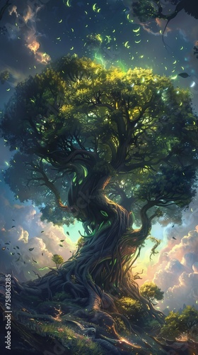 A sentient tree that holds the collective knowledge of all living creatures photo