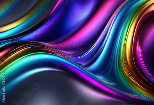 Abstract background from a rainbow flow of liquid metal on a gray background, wallpaper for design, refraction of colors and highlights, fantasy mysticism,