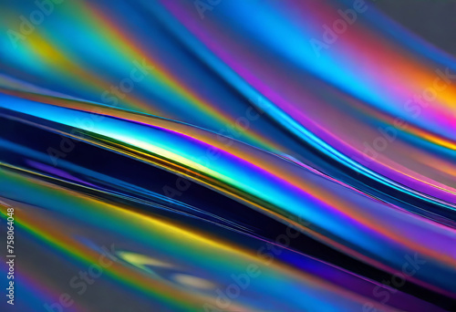 Abstract background from a rainbow flow of liquid metal on a gray background, wallpaper for design, refraction of colors and highlights, fantasy mysticism,
