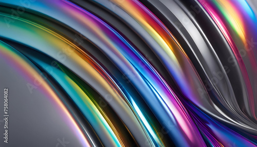 Abstract background from a rainbow flow of liquid metal on a gray background, wallpaper for design, refraction of colors and highlights, fantasy mysticism, photo