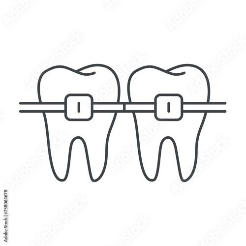 Dental braces icon perfect pixel. isolated on white background. outline. Tooth braces icon