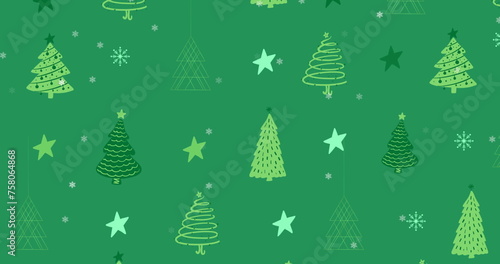 Image of christmas trees and santa in sleigh with reindeer on reindeer on red background