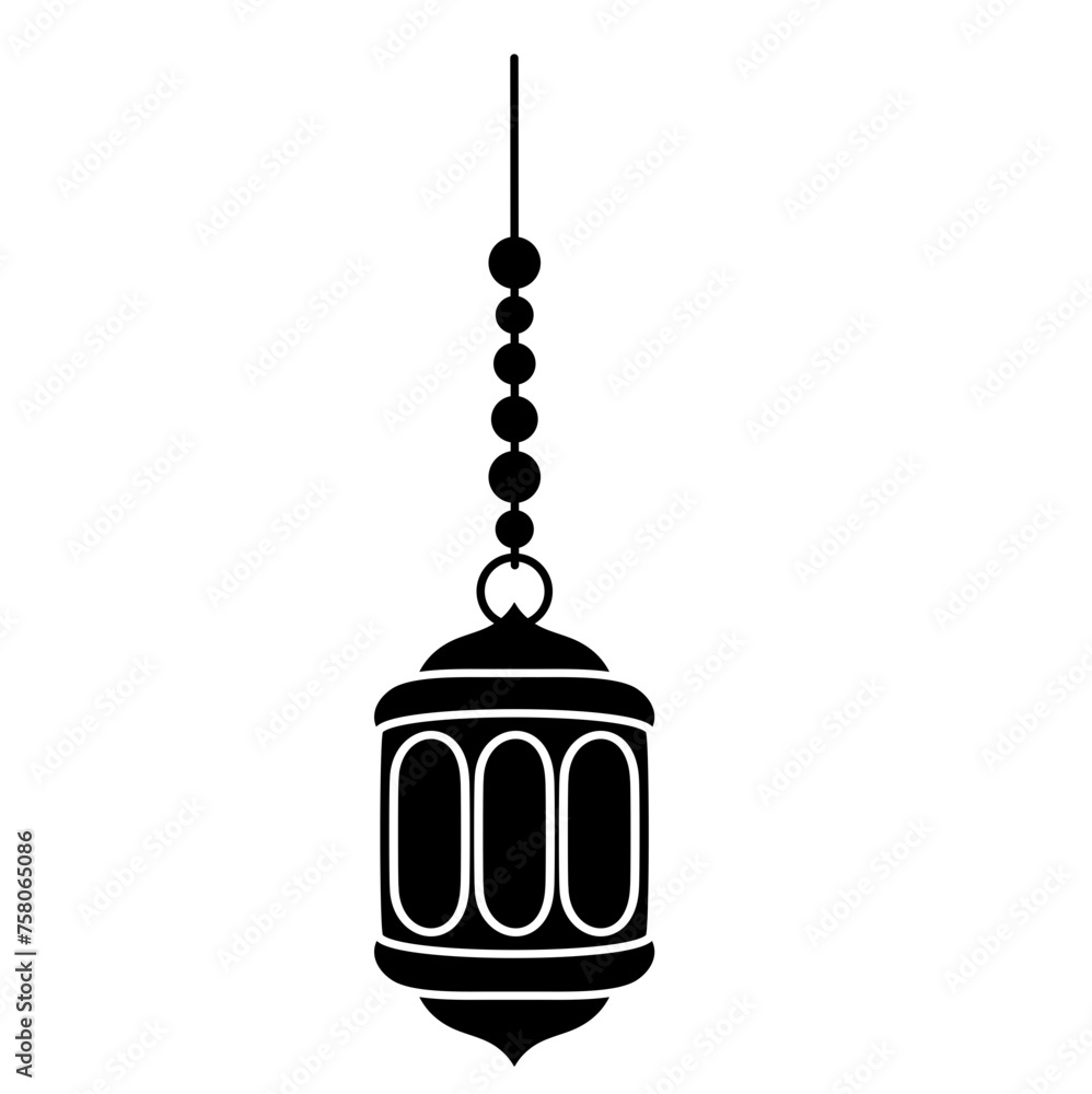 Black Icon Islamic Lantern Hanging Vector Black Icon Islamic Lantern Hanging Vector