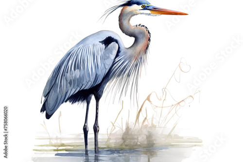 blue great heron watercolor illustration photo