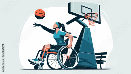 flat vector of a handicapped woman playing basketball photo