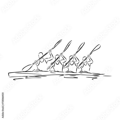 Doodle style canoe and paddles sketch in vector format.