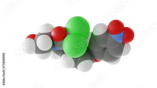 clefamide molecule, mebinol, molecular structure, isolated 3d model van der Waals