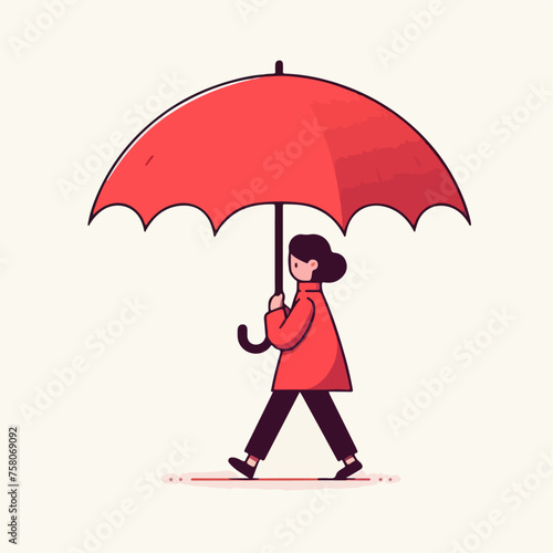 Illustration of a child walking with a red umbrella