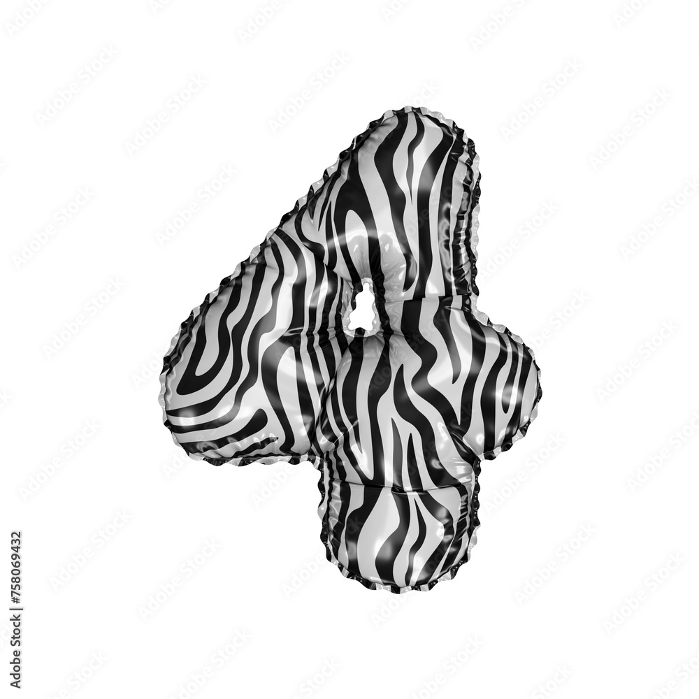 3D zebra animal pattern helium balloon number 4 3D zebra animal pattern helium balloon number 4