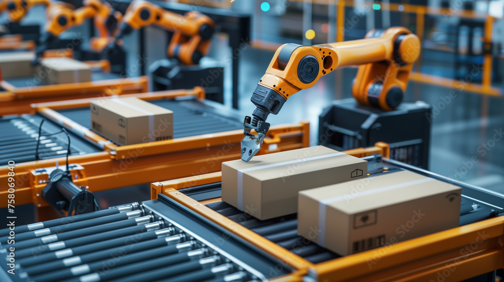 Industrial Technology Concept with Export Box in Warehouse. Clear Style Illustrating Efficiency Industrial Technology Concept with Export Box in Warehouse. Clear Style Illustrating Efficiency
