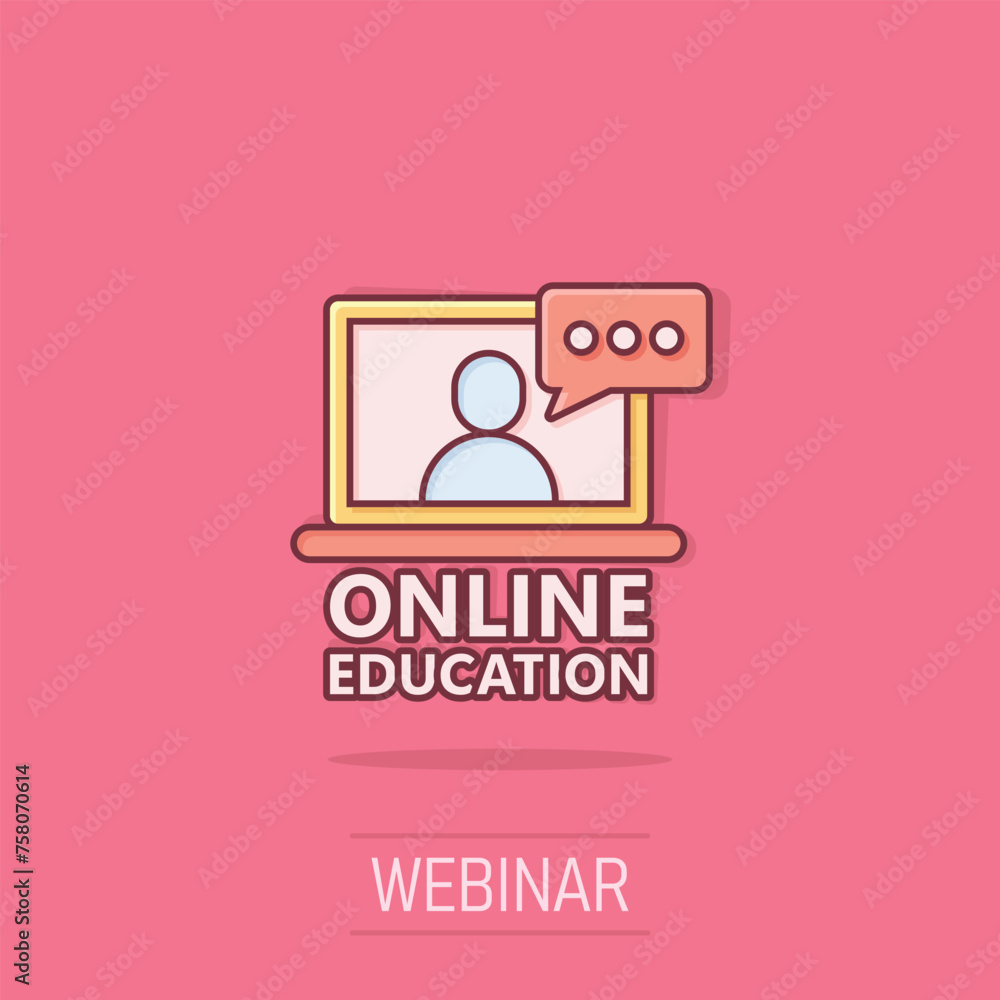 Live webinar icon in comic style. Online training cartoon vector illustration on isolated background. Conference stream splash effect sign business concept. Live webinar icon in comic style. Online training cartoon vector illustration on isolated background. Conference stream splash effect sign business concept.