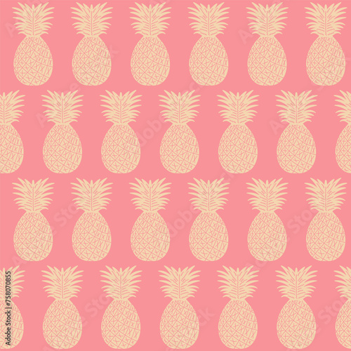 Bichromatic vintage style sand beige pineapples on soft pink tropical fruit pattern photo