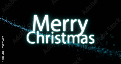 Image of merry christmas text and light trail on black background