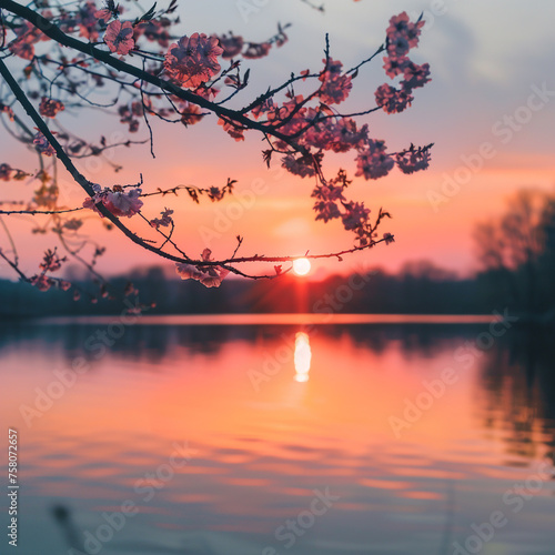 Wschód słońca nad jeziorem - Generative AI © MoonSer